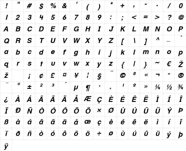 HelveticaTextbook LT Roman Bold Italic Character Map