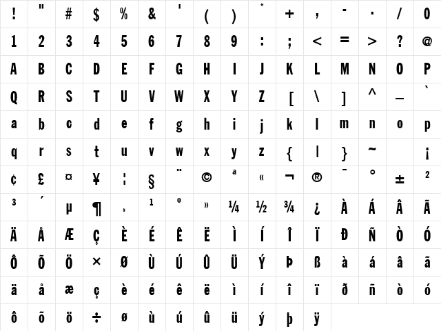 Franklin Gothic ExtraCondensed SSi Extra Condensed Character Map