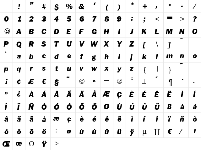 FranklinHeadline BoldItalic Character Map FranklinHeadline BoldItalic Character Map