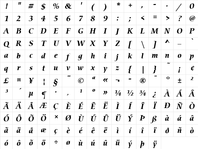 ITCCerigo LT Book Bold Italic Character Map
