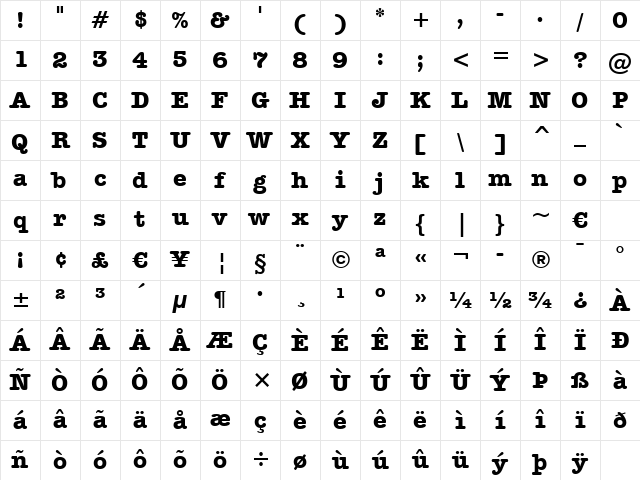 AmerType Md BT Bold Character Map AmerType Md BT Bold Character Map