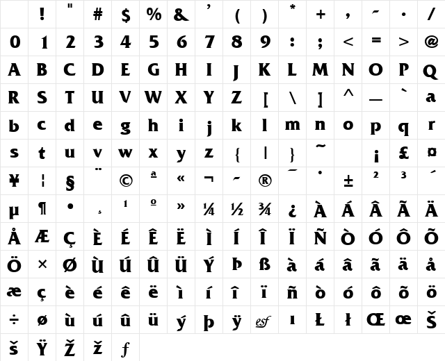 Fritz-Quad Bold Character Map