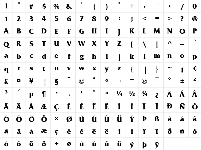 FrizQuadrata Bold Character Map