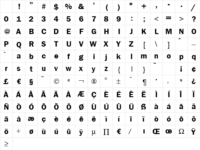 FranklinGothicNew Bold Character Map FranklinGothicNew Bold Character Map