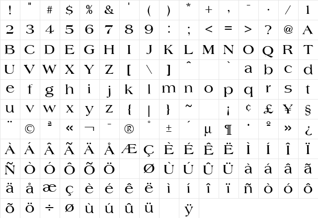 Americana Bold Character Map