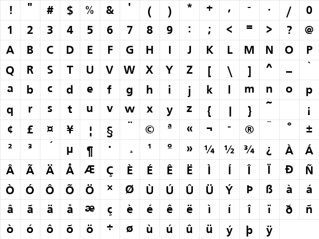 FrontPage Bold Character Map