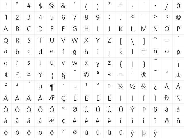 FrontPageLH Regular Character Map