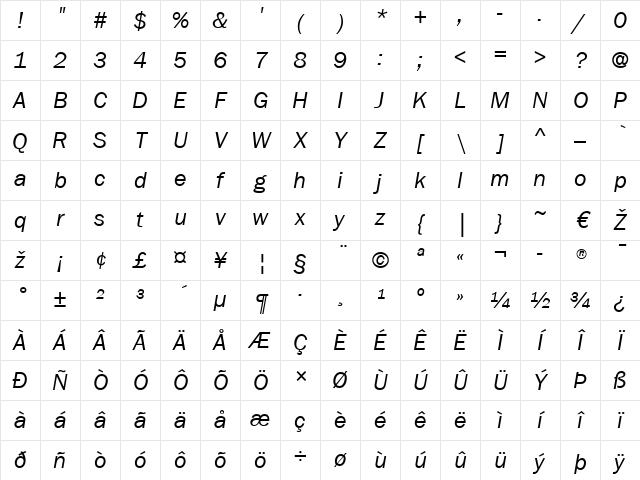ITCFranklinGothic LT Book Italic Character Map