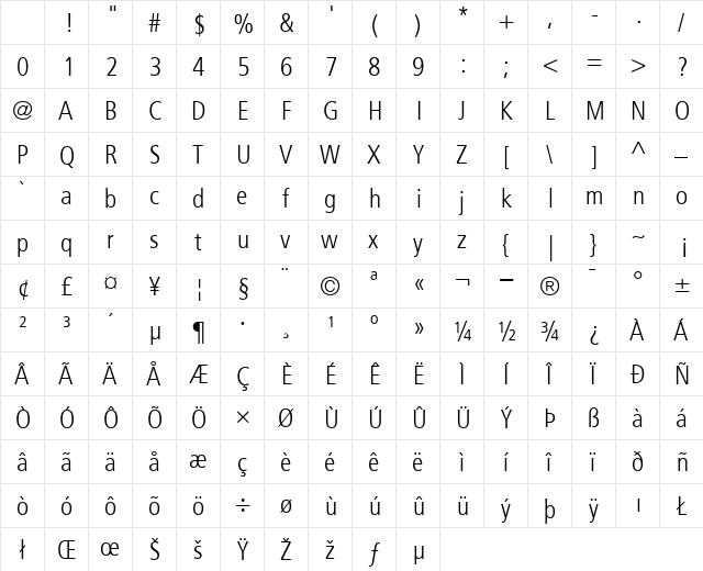 Frutiger Light Cn Regular Character Map Frutiger Light Cn Regular Character Map