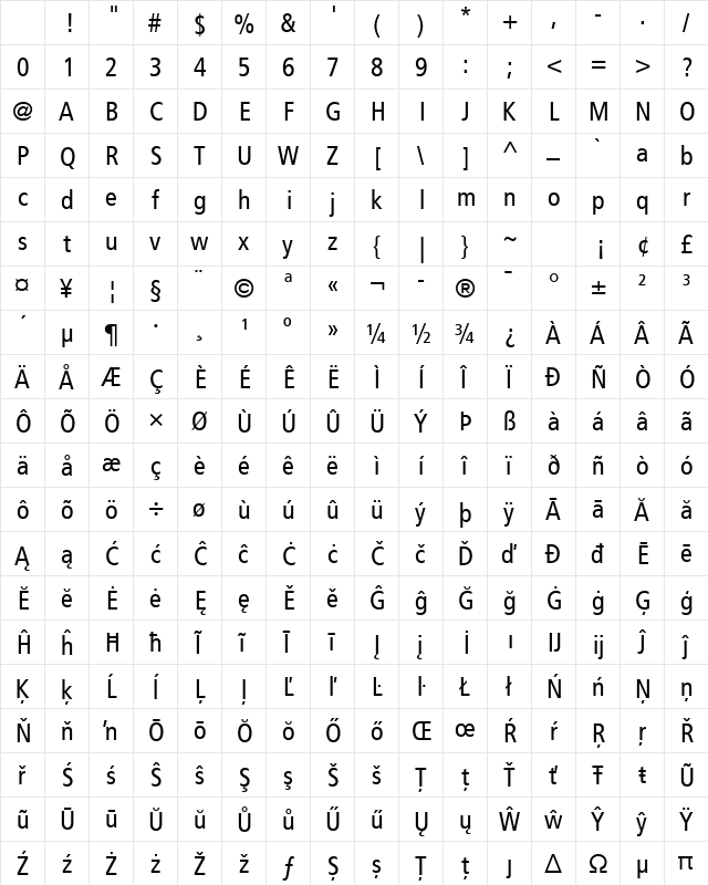 Frutiger LT Com 57 Condensed Character Map Frutiger LT Com 57 Condensed Character Map