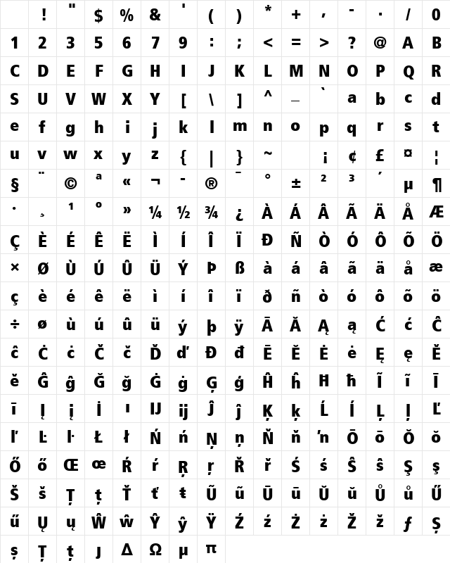 Frutiger LT Com 87 Extra Black Condensed Character Map Frutiger LT Com 87 Extra Black Condensed Character Map