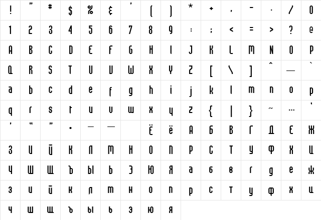 ft13 Regular Character Map