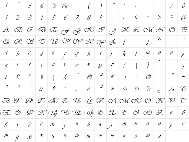 VivaldiD Regular Character Map