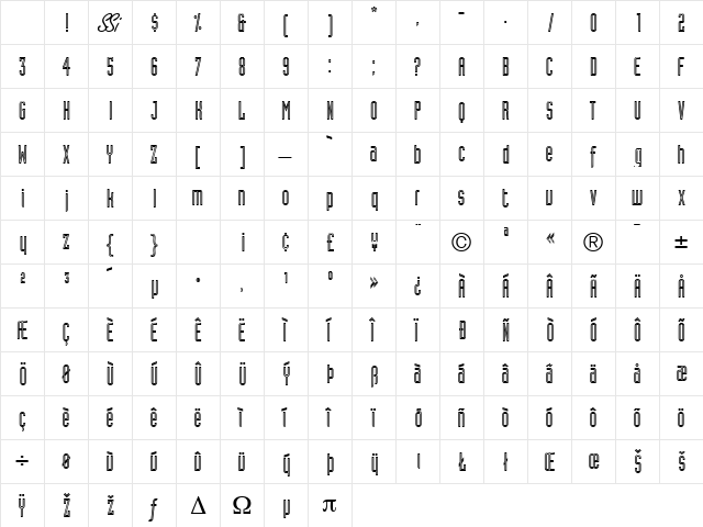 AssemblyOutlineAlternateSSK Regular Character Map