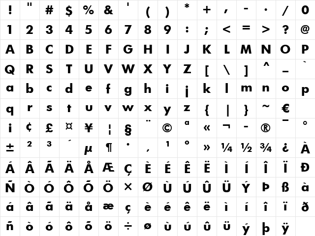 Futura Bk Bold Character Map