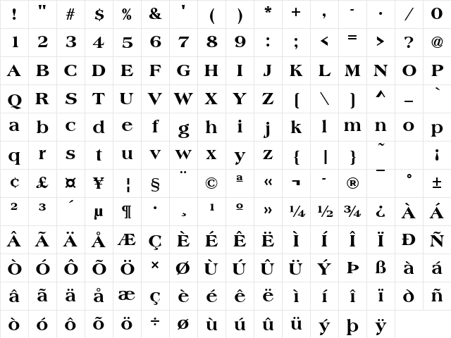 AmericanaTExtBol Regular Character Map