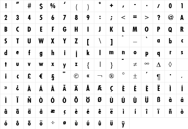FunctionCondTwo Bold Character Map