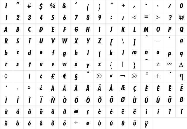 FunctionCondTwo BoldItalic Character Map