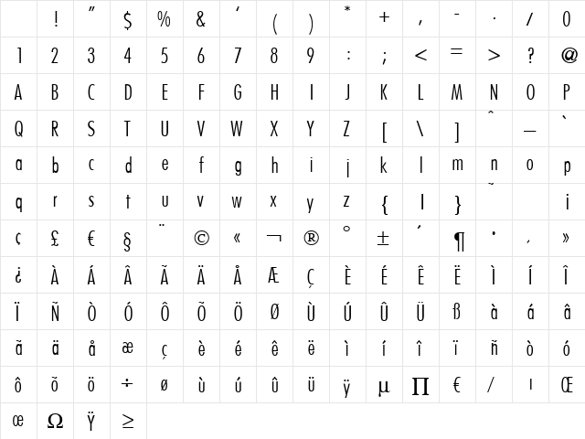 FunctionCondTwoLight Regular Character Map