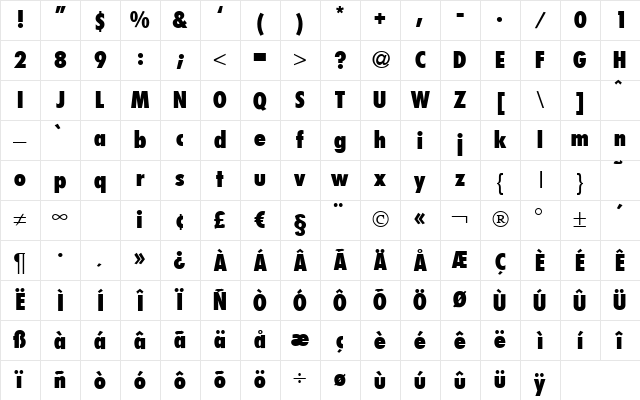 FunctionCondTwoExtrabold Regular Character Map