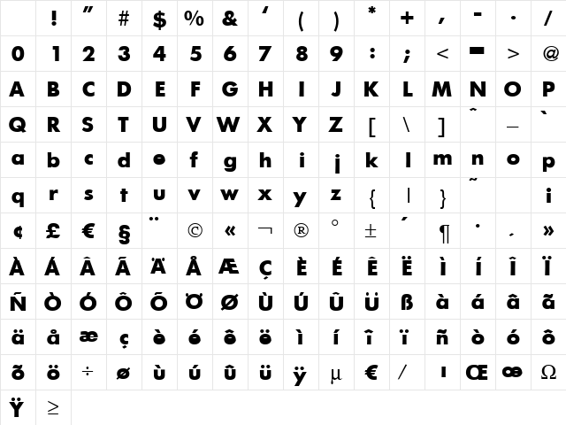 FunctionTwo Bold Character Map