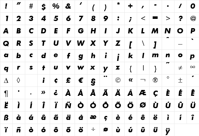 FunctionTwo BoldItalic Character Map