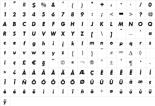 FunctionTwoDemi Italic Character Map