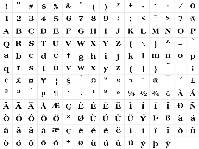 Americana Becker Ext Bold Regular Character Map