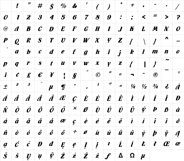 Fuego Regular Character Map Fuego Regular Character Map