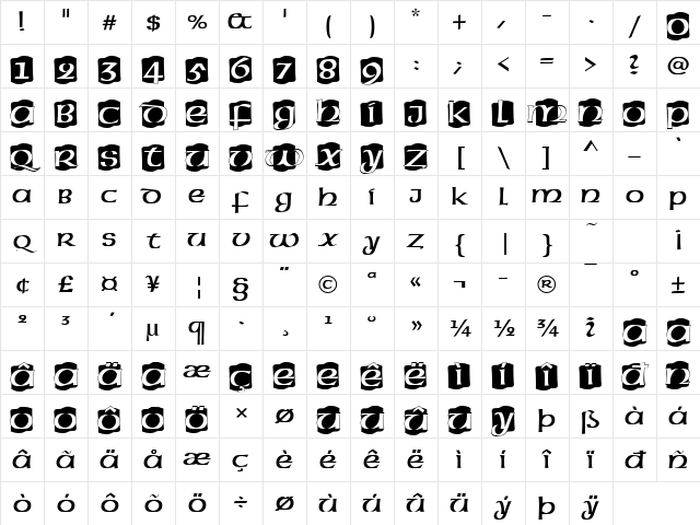 Americana Becker Uncial Ini Regular Character Map