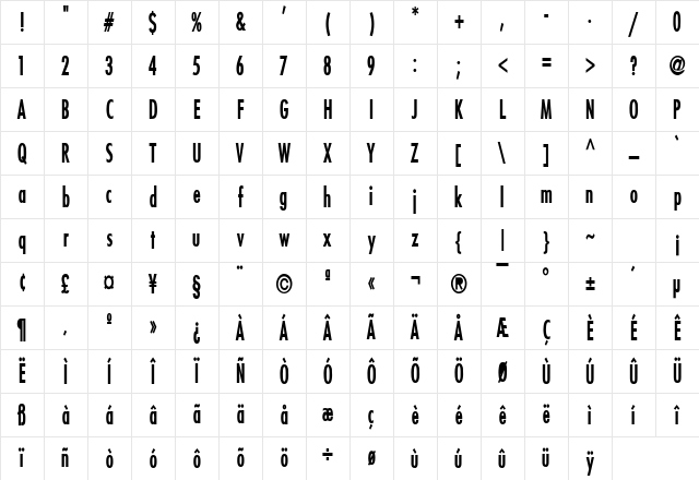 Fuji Thin Bold Character Map