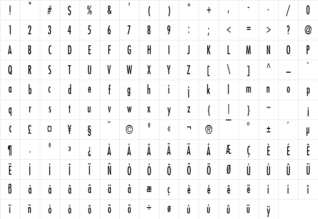 Fuji Thin Normal Character Map