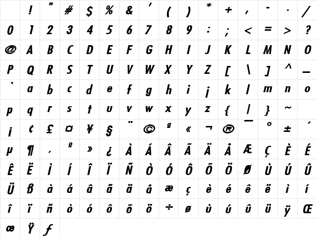 Fuji Wide Bold Italic Character Map Fuji Wide Bold Italic Character Map
