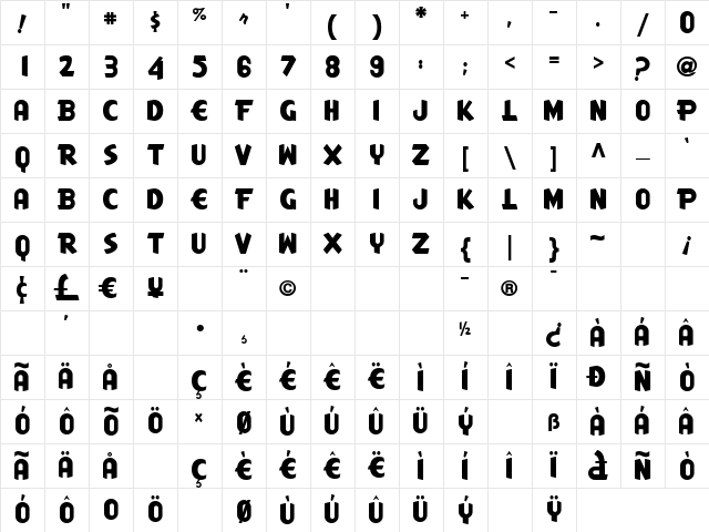 AmericanCheese Regular Character Map