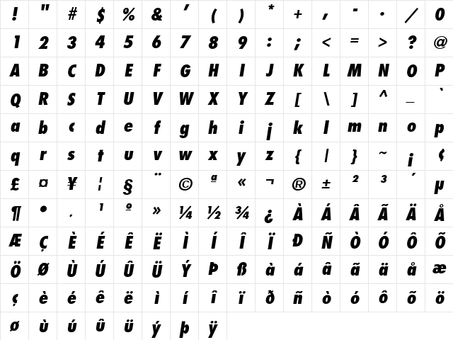 FujiyamaExtraBold Italic Character Map