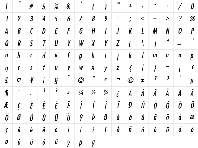 Fujiyama Italic Character Map