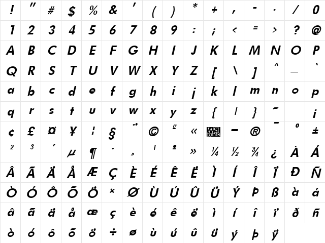 Fulton Bold Italic Character Map