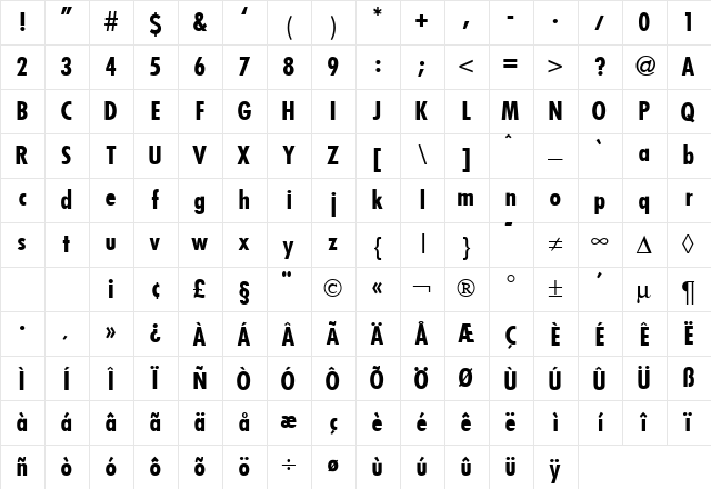 FunctionCondTwo Bold Character Map