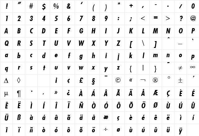 FunctionCondTwo BoldItalic Character Map