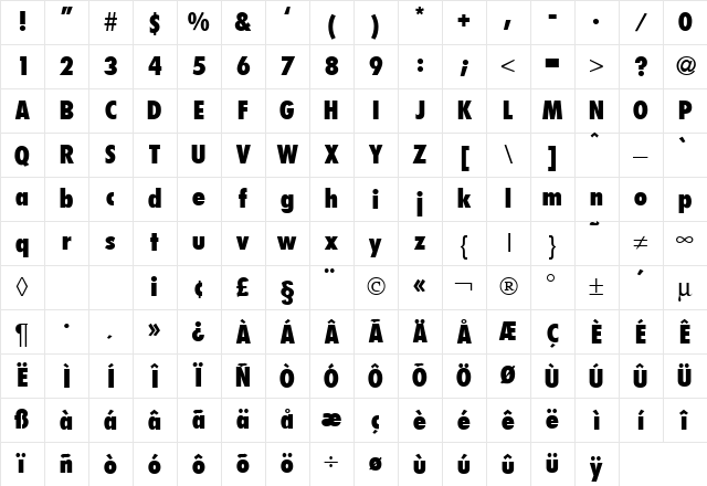 FunctionCondTwoExtrabold Regular Character Map