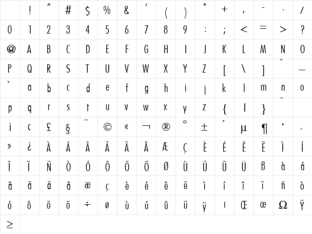 FunctionCondTwoLight Regular Character Map