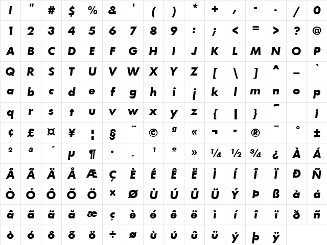 FunctionLH Bold Italic Character Map FunctionLH Bold Italic Character Map