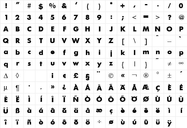 FunctionTwo Bold Character Map