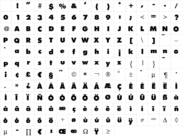 FunctionTwo-Xbold Regular Character Map FunctionTwo-Xbold Regular Character Map