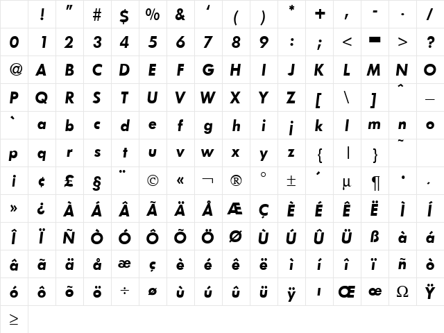 FunctionTwoDemi RegularItalic Character Map