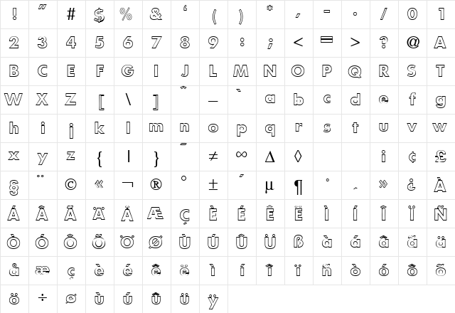 FunctionTwoOutline Bold Character Map