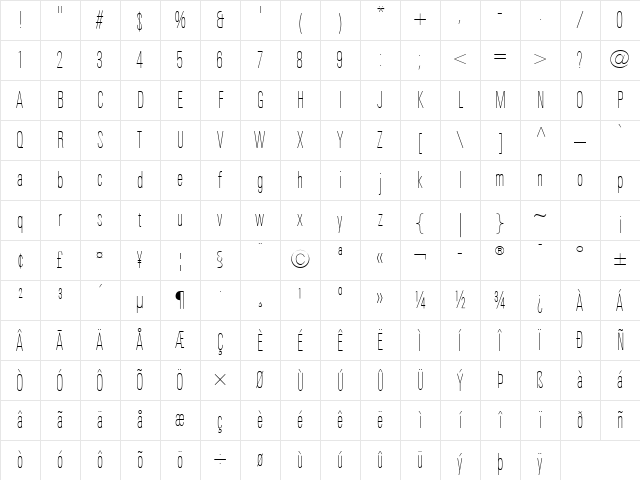 LTUnivers Ultra Light Character Map LTUnivers Ultra Light Character Map
