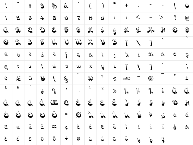 Funky Face Regular Character Map Funky Face Regular Character Map