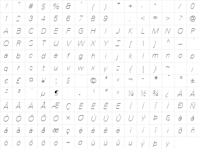 LTUnivers Italic Character Map LTUnivers Italic Character Map