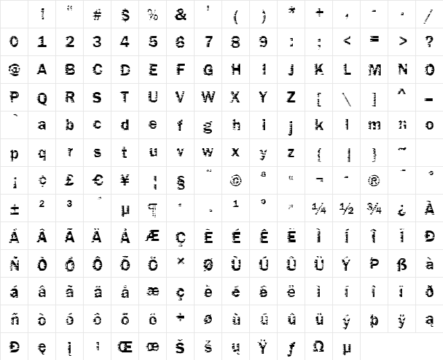 Funky01 Bold Character Map Funky01 Bold Character Map